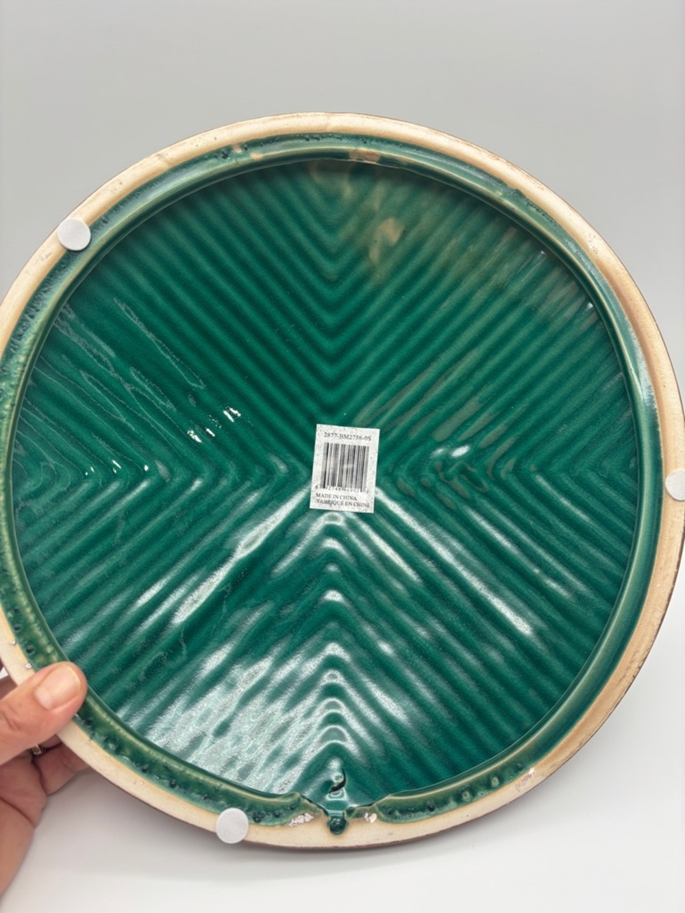 Green Textured Ceramic Decorative Plate Wall Decor Boho Modern Rustic Farmhouse - Picture 5 of 12